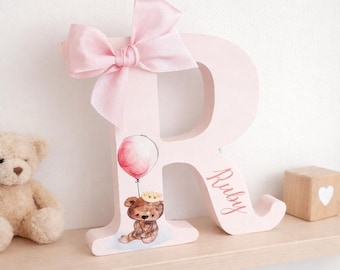 Letra de osito de madera personalizada, decoración infantil, regalo para baby shower