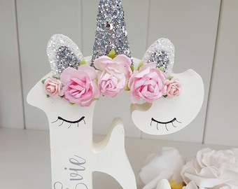 Handmade Personalised Wooden Freestanding Unicorn Letter Name. Bedroom Decor Shelfie. Unicorn accessories