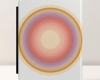 Funda Retro Sunset para Kindle - Cubierta de piel sintética Saffiano para Paperwhite de 7", Funda minimalista de PU con degradado circular