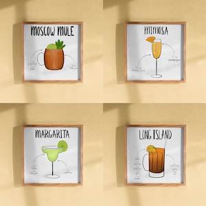 Cocktail Recipe Prints Set of 4