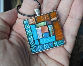 Ginger and Blue Log Cabin Mosaic Pendant