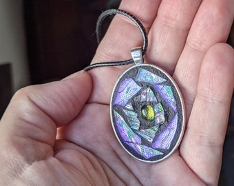 Iridescent Dichroic Mosaic Oval Pendant