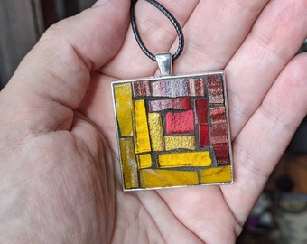 Mustard and Maroon Log Cabin Mosaic Pendant