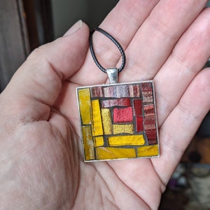 Mustard and Maroon Log Cabin Mosaic Pendant