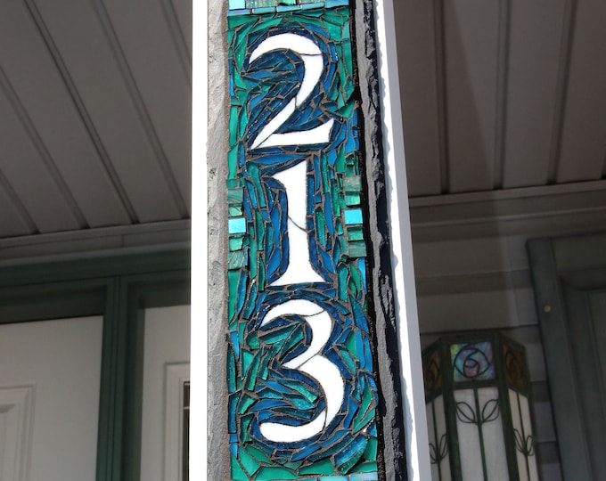 Vertical 3 Digit  Mosaic House Number on Slate 4x15 inches