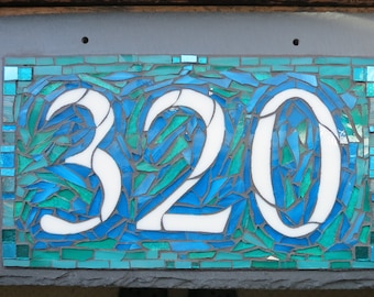 Mosaic House Number on Slate  3 digit