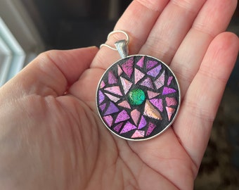 Pink and Purple Mosaic Pendant Dahlia