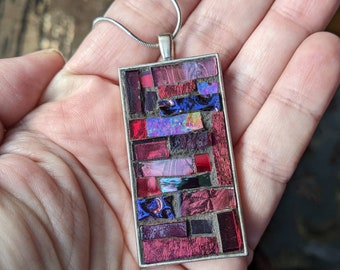 Burgundy Maroon Rectangular Mosaic Pendant