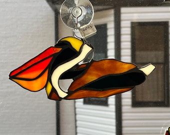 Brown Pelican Stained Glass  Suncatcher