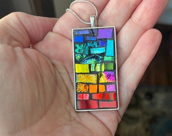 Rainbow Connection Rectangular Pendant with Silver tone Bezel