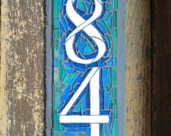 Vertical 2 Digit  Mosaic House Number on Slate 4x12 inches