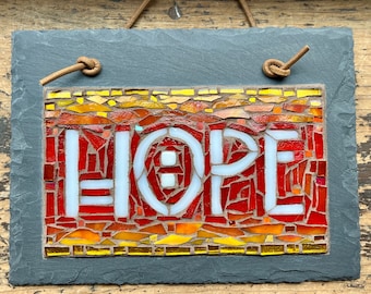 Hope Sign Mosaic on Slate in Arts and Crafts Style