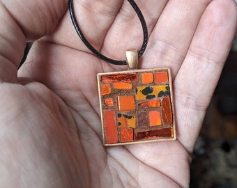 Orange Mosaic Patchwork 1 inch Pendant
