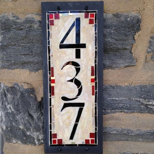 Vertical 3 Digit House Number Mosaic on 6x15 inch slate image 1