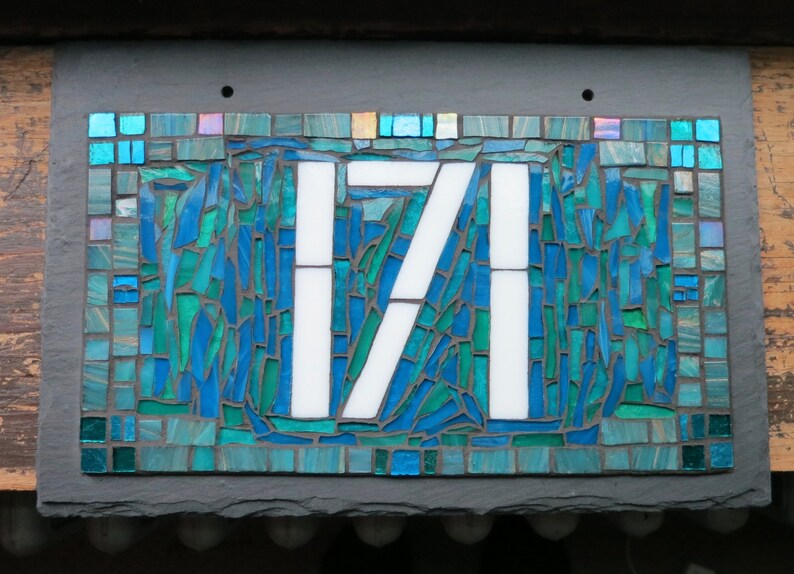 Arts and Crafts Style Mosaic House Number on Slate 3 Digit - Etsy