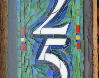 Vertical Mosaic House Number with 2 Digits on Slate 6x12 inches