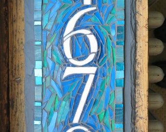 Vertical House Number 4 Digit Mosaic 6x15 inch slate