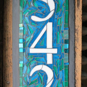 Vertical 3 Digit House Number Mosaic on 6x15 inch slate image 2