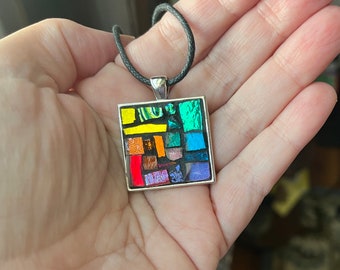 Rainbow Mosaic Patchwork 1 inch Pendant