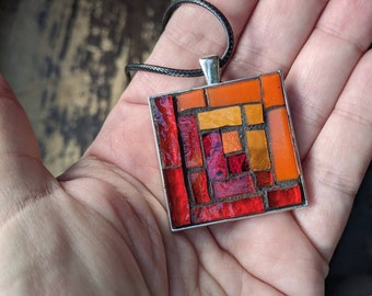 Red and Orange Log Cabin Mosaic Pendant