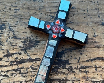 Silvery Mosaic Confirmation Cross with Millefiori