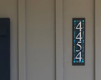 Vertical 4 Digit  Mosaic House Number on Slate 4x15 inches