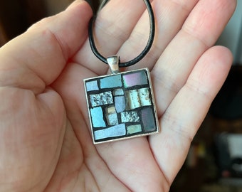 Smoky Silver Pendant in Mosaic Patchwork 1 inch