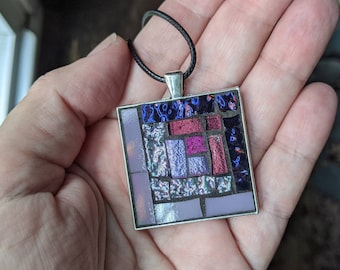Lavender and Mulberry Log Cabin Mosaic Pendant