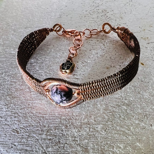 Rhodonite Stone | Copper Wire Bracelet