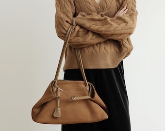 Suede Shoulder Bag, Soft Leather Underarm Shoulder Bag, Suede Leather Tote Bag, Small Tote Bag