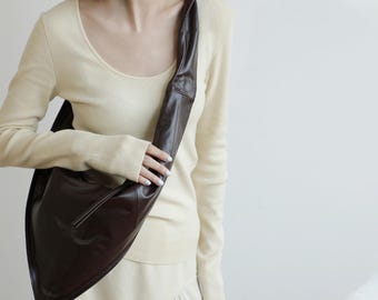 Leather Shoulder Bag, Triangle Scarf Design Crossbody Bag, Unisex Genuine Leather Shoulder Bag
