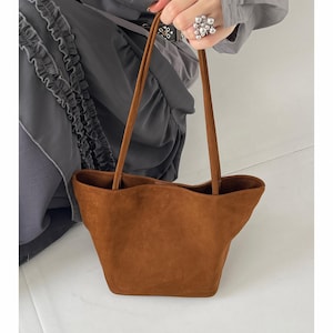 Suede Leather Shoulder Bag, Soft Leather Tote Bag, Women&#39;s Underarm Shoulder Bag, Elegant Leather Bag