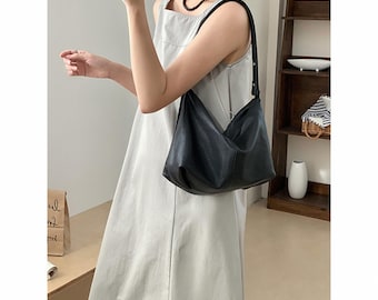 Bolso de hombro de cuero, bolso hobo de cuero suave, bolso bandolera minimalista, bolso de hombro informal