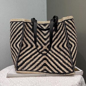 Raffia Woven Tote Bag, Women's Raffia Shoulder Bag, Large Straw ...