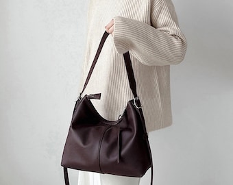 Genuine Leather Shoulder Bag, Soft Leather Tote Bag, Minimalist Crossbody Bag, Casual Tote Bag