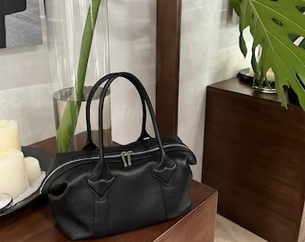 Leather Handbag, Genuine Leather Shoulder Bag, Minimal Top Handle Bag, Soft Leather Shoulder Bag, Small Tote Bag