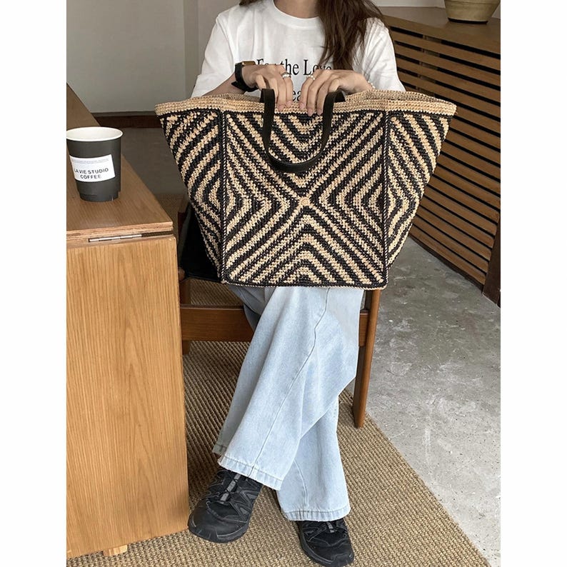 Raffia Woven Tote Bag, Women's Raffia Shoulder Bag, Large Straw ...