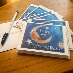 NOTECARDS I Love you to the Moon, set of 6, 4.25 x 5.5 inches