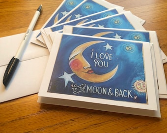 NOTECARDS I Love you to the Moon, set of 6, 4.25 x 5.5 inches