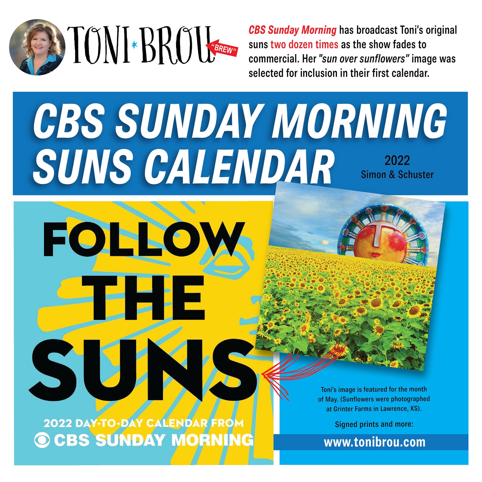 NOTECARDS, Set of 6, CBS Sunday Morning Sun Rising Over Sunflower Field