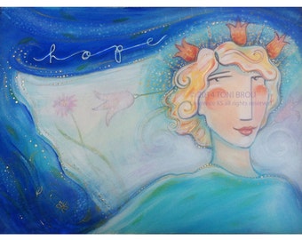 8x10 pouces PRINT Hope Angel en bleu, turquoise et or