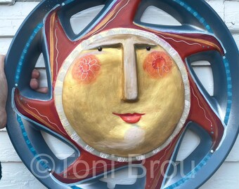CBS Sunday Morning artist original sun assemblage wall hanging titled Roll With It, Baby!