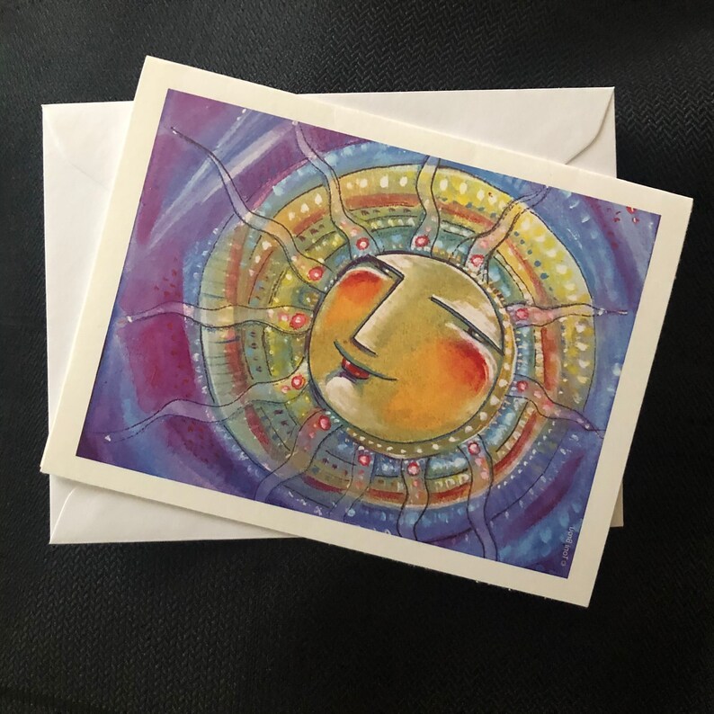 NOTECARDS, set of 6, CBS Sunday Morning sun art, blank inside, 4.25 x 5.5 inches image 1