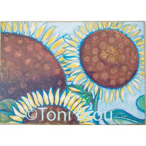 8x10 PRINT three sunflowers &quot;Humble Happy Family&quot;