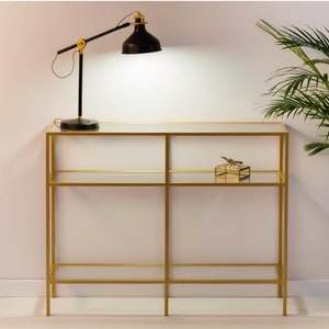 MILEY Metal  and Glass Large Console Table | Stylish Console | Minimalist Design Console | Console with Glazed Tops