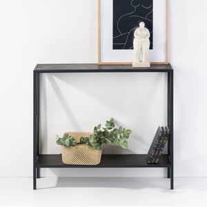 JULIA Metal and Timber Console | Stylish Freestanding Console Table | Modern Console | Minimalist Console with Veneer Oak Black Tops