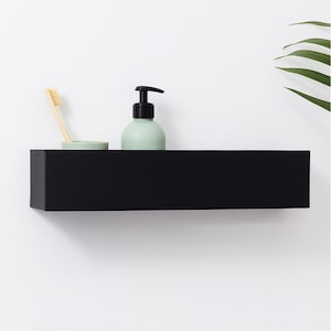 BAIN Minimalist Black Wall Shelf – Modern Matte Metal Storage Rack for Bathroom, Kitchen, or Entryway