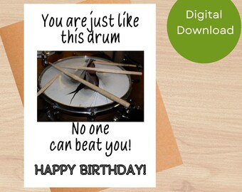 Printable Birthday Card, Funny Birthday Card, Digital Download, drums Card, praise Birthday Card, music Birthday Card, Cute digital card