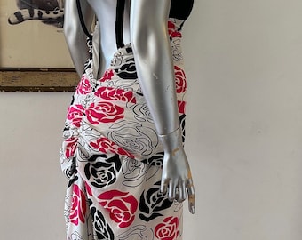 Oscar de la Renta Floral Seidenkleid: Gerafftes rückenfreies Abendkleid