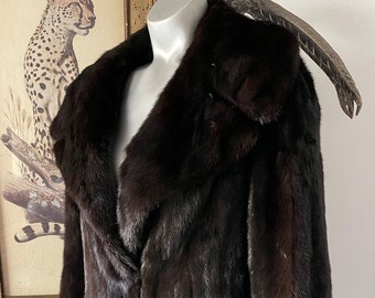Incredible Dark Mahogany Ranch Mink Coat with Big Collar